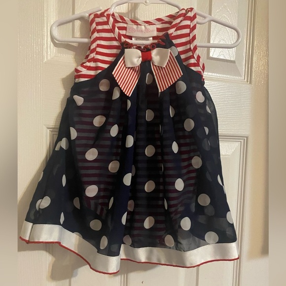 Bonnie Baby Polka Dot Patriotic Chiffon Bubble Romper - Picture 1 of 8